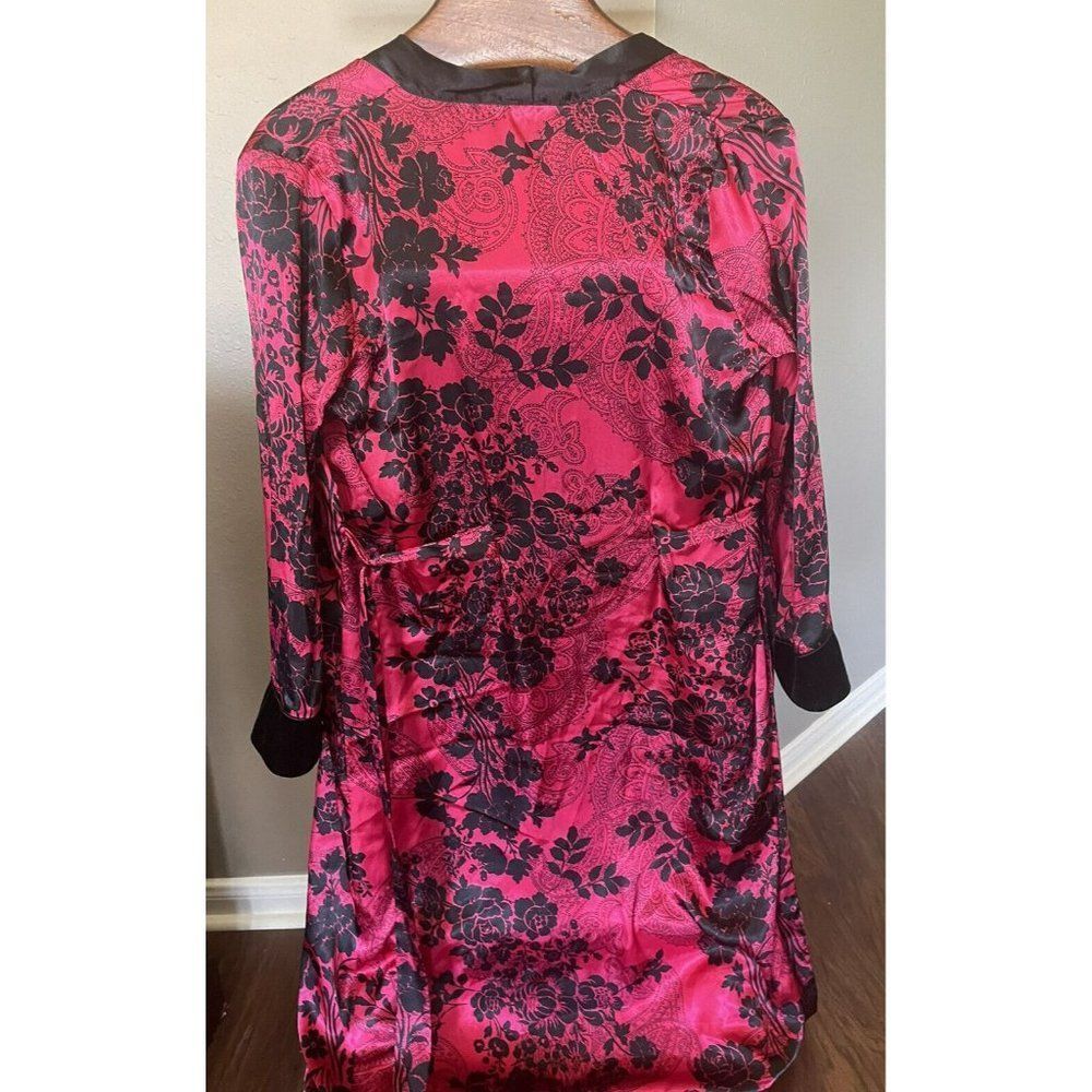 Red Long Kimono Style Cover-Up Soft Robe In Bloom Women’s Size S - Picture 2 of 4